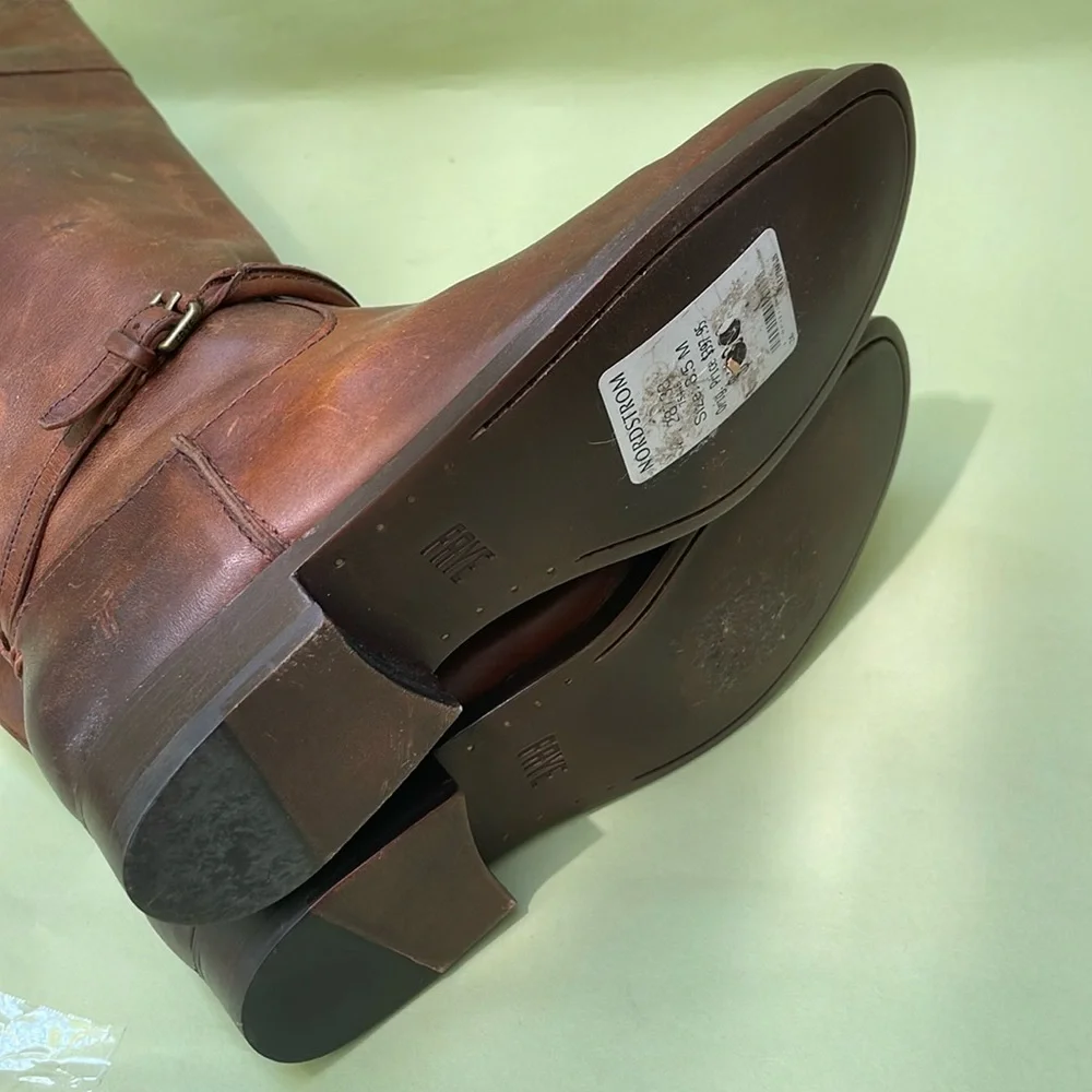 New orange brown Frye grunge leather riding boots